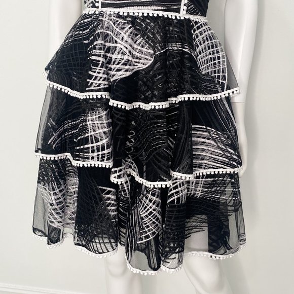 Love By Theia Tiered Mini Cocktail Dress Layered Black and White Print Size 4 - Picture 8 of 16